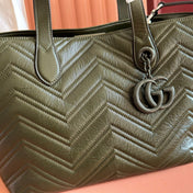 GUCCI 26S GG MARMONT TOTE BAG 30 IN MOSS GREEN CALFSKIN