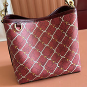 GUCCI 26S GG EMBLEM BUCKET BAG 19 IN DARK RED COATED FABRIC