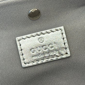 GUCCI 26S GG EMBLEM BUCKET BAG 19 IN BEIGE AND SILVER CANVAS