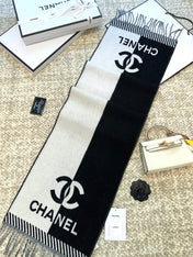 SCARF 184 CM IN BLACK MIX WHITE MERINO WOOL 393120