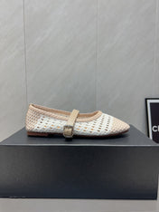 ALAIA MARY JANE FLATS WOVEN PATTERN 25S IN WHITE MIX LIGHT BEIGE CALFSKIN