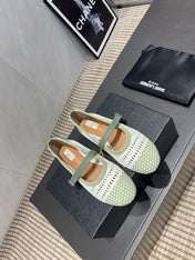 ALAIA MARY JANE FLATS WOVEN PATTERN 25S IN WHITE MIX PASTEL GREEN CALFSKIN