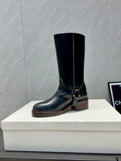CHLOÉ 26S KNEE-HIGH BOOTS IN BLACK CALFSKIN
