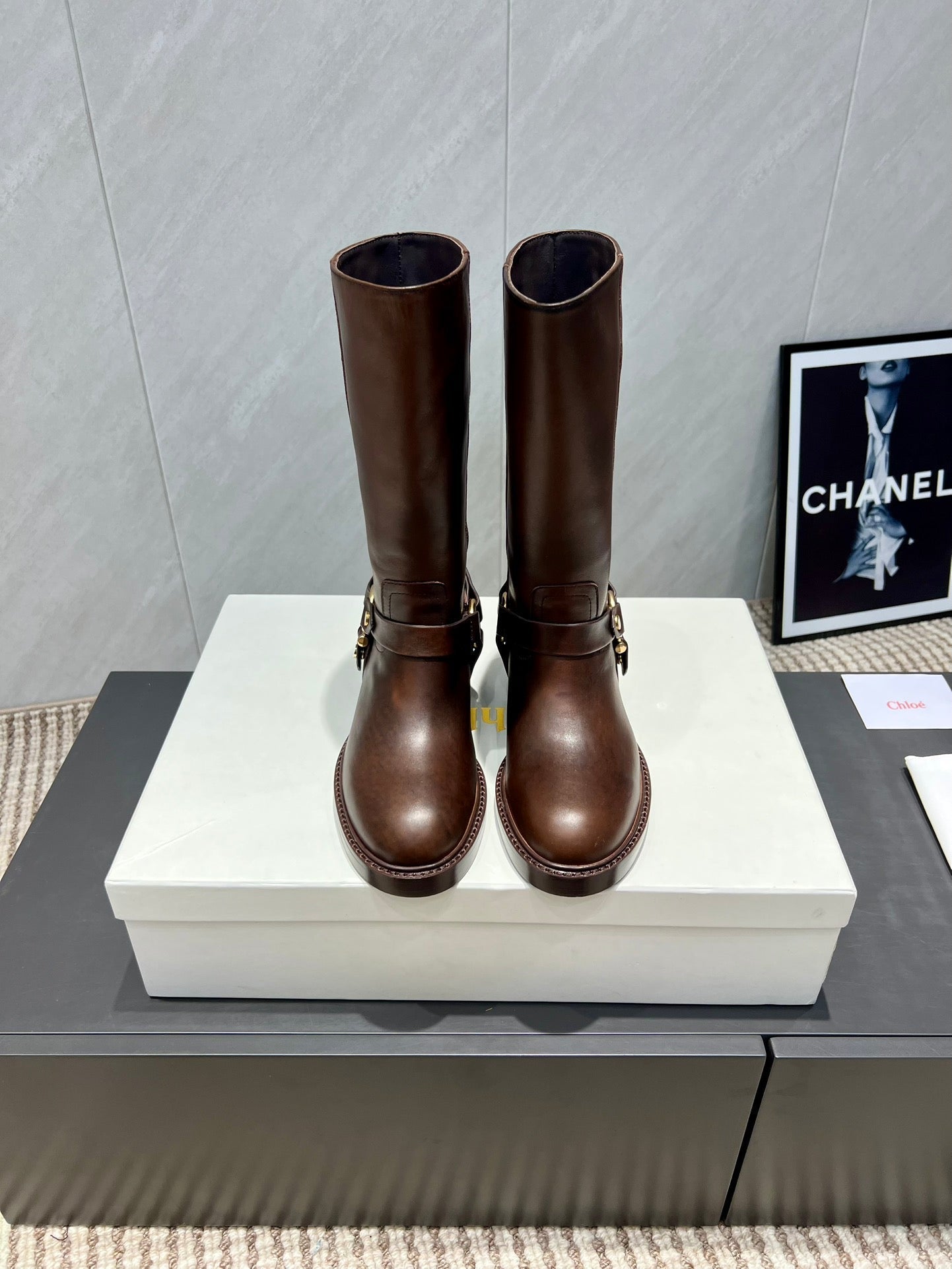 CHLOÉ 26S KNEE-HIGH BOOTS IN DARK BROWN CALFSKIN