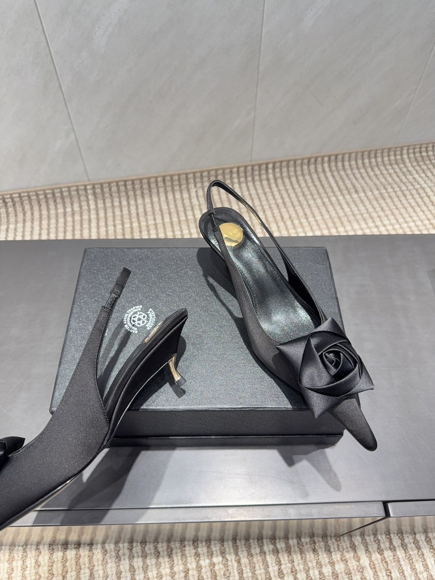 YSL 26S HEELED SLINGBACKS 50 MM IN BLACK FABRIC