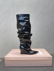 BALMAIN 26S KNEE-HIGH BOOTS 75 MM IN BLACK CALFSKIN