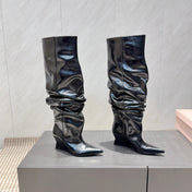 BALMAIN 26S KNEE-HIGH BOOTS 75 MM IN BLACK CALFSKIN