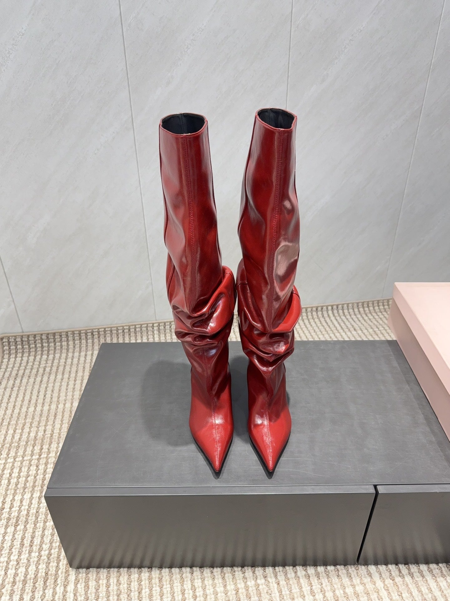 BALMAIN 26S KNEE-HIGH BOOTS 75 MM IN RED CALFSKIN