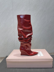 BALMAIN 26S KNEE-HIGH BOOTS 75 MM IN RED CALFSKIN