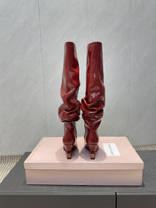 BALMAIN 26S KNEE-HIGH BOOTS 75 MM IN RED CALFSKIN