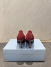 PRADA 26S POINTED TOE HEELS 75MM IN BURGUNDY RED SUEDE WITH BOW