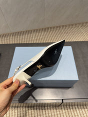 PRADA 26S POINTED TOE SLINGBACK HIGH HEELS 75MM IN WHITE CALFSKIN