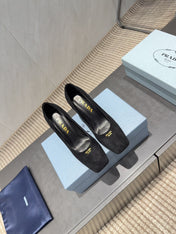 PRADA 26S SQUARE TOE HIGH HEELS 85MM IN BLACK SUEDE
