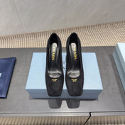 PRADA 26S SQUARE TOE HIGH HEELS 85MM IN BLACK SUEDE