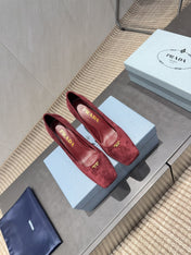 PRADA 26S SQUARE TOE HIGH HEELS 85MM IN DARK RED SUEDE