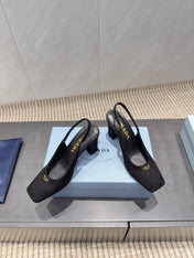 PRADA 26S LOW HEEL SQUARE TOE SLINGBACK SHOES 85MM IN BLACK SUEDE