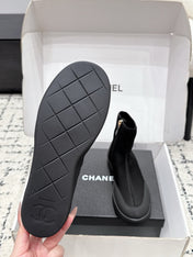 CHANEL 26S ZIPPER BOOTS IN BLACK FABRIC AND LAMBSKIN