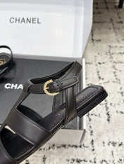 CHANEL 26S SANDALS IN BLACK CALFSKIN WITH GOLD HARDWARE