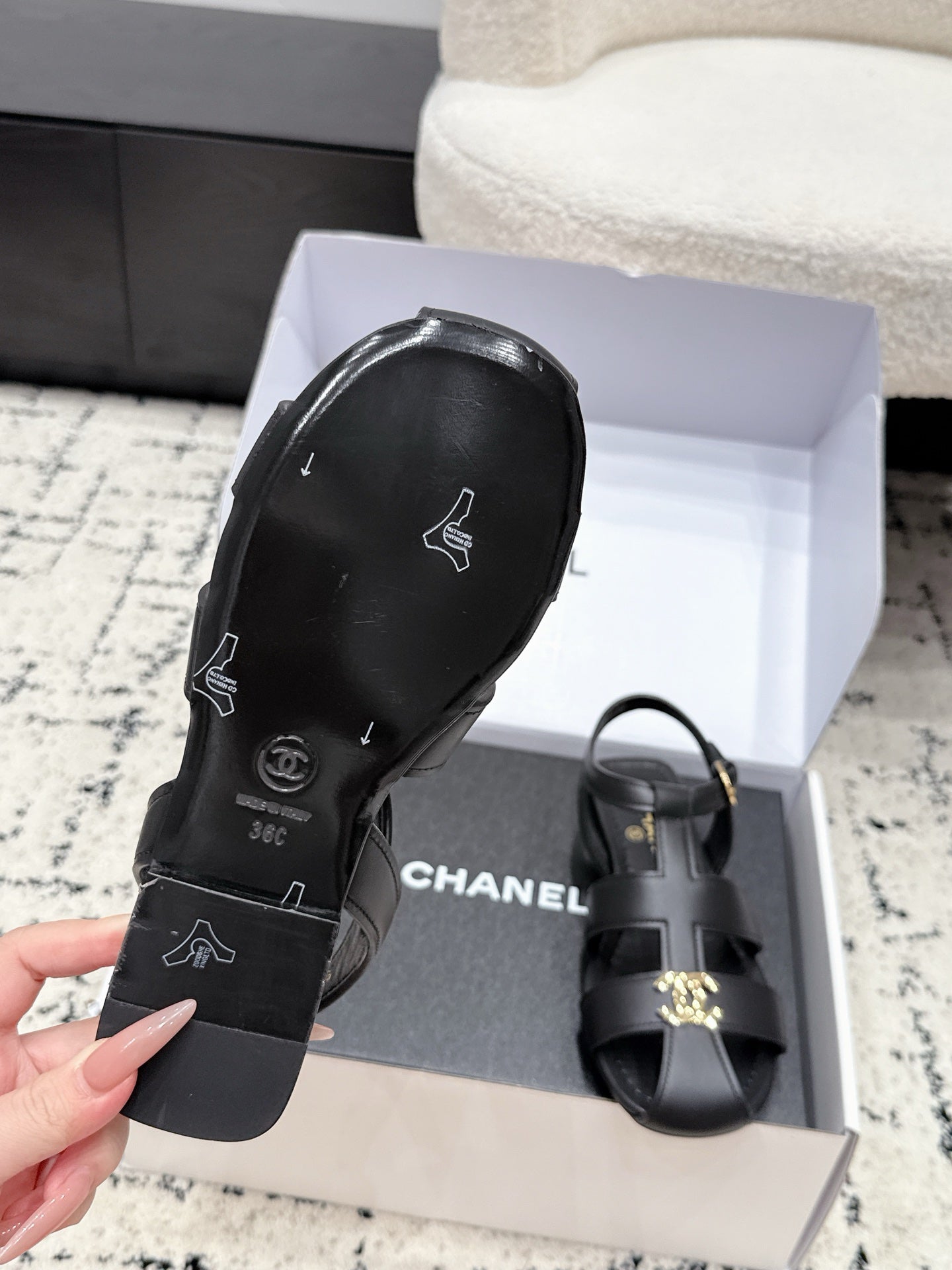 CHANEL 26S SANDALS IN BLACK CALFSKIN WITH GOLD HARDWARE