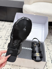 CHANEL 26S SANDALS IN BLACK CALFSKIN WITH GOLD HARDWARE