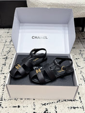 CHANEL 26S SANDALS IN BLACK CALFSKIN WITH GOLD HARDWARE