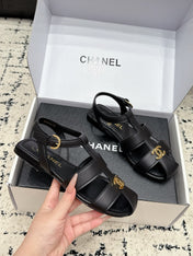 CHANEL 26S SANDALS IN BLACK CALFSKIN WITH GOLD HARDWARE