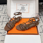 HM 26S STRAPPY SANDALS IN COFFEE BROWN CALFSKIN SILVER HARDWARE