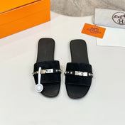 HM 26S GIULIA SANDAL IN BLACK SUEDE AND CALFSKIN SILVER HARDWARE