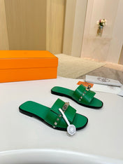 HM 26S GIULIA SANDAL IN GREEN CALFSKIN SILVER HARDWARE