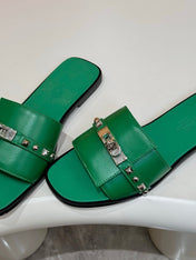 HM 26S GIULIA SANDAL IN GREEN CALFSKIN SILVER HARDWARE