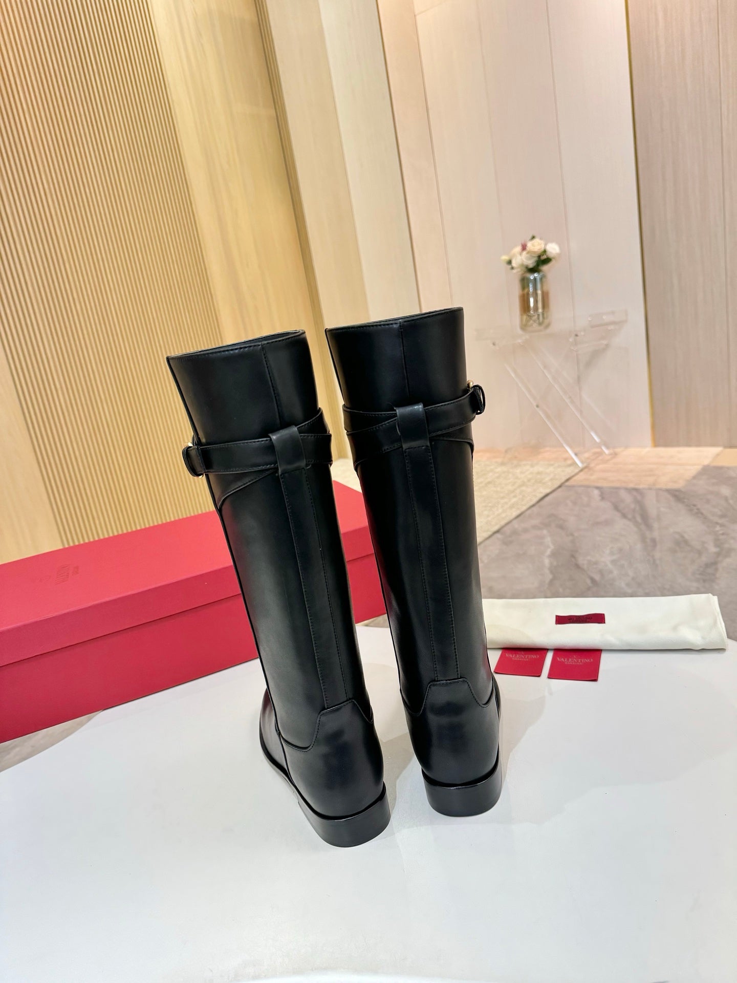 VALENTINO 26S TALL BOOTS IN BLACK CALFSKIN