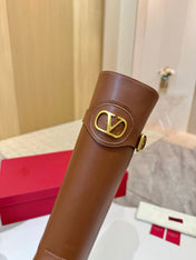 VALENTINO 26S TALL BOOTS IN COGNAC BROWN CALFSKIN