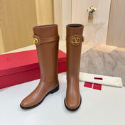 VALENTINO 26S TALL BOOTS IN COGNAC BROWN CALFSKIN