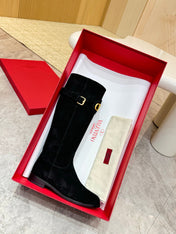 VALENTINO 26S TALL BOOTS IN BLACK SUEDE