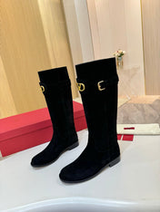 VALENTINO 26S TALL BOOTS IN BLACK SUEDE