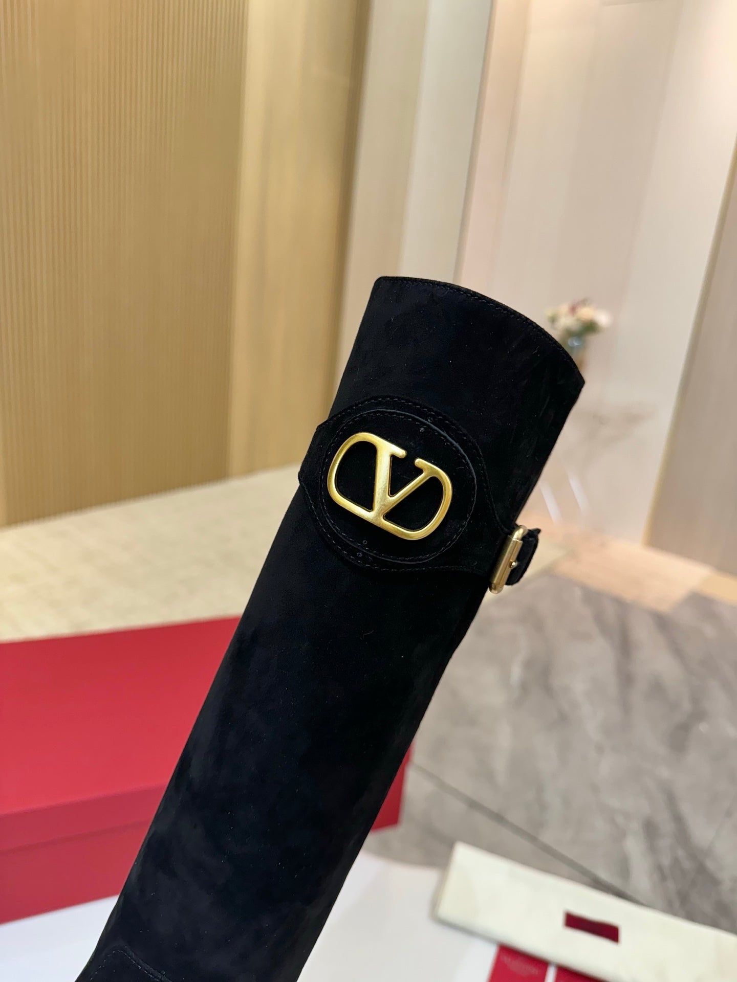 VALENTINO 26S TALL BOOTS IN BLACK SUEDE