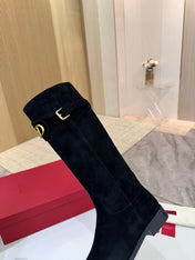VALENTINO 26S TALL BOOTS IN BLACK SUEDE