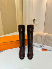 HM 25S RIDING BOOTS IN DARK BROWN LAMBSKIN WITH SILVER HARDWARE