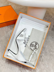 HM 26S H HIGH HEEL SANDALS 90MM IN WHITE GRAINED CALFSKIN