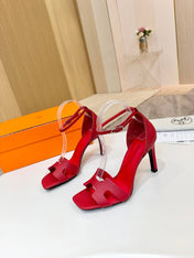 HM 26S H HIGH HEEL SANDALS 90MM IN DEEP RED GRAINED CALFSKIN