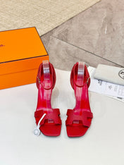 HM 26S H HIGH HEEL SANDALS 90MM IN DEEP RED GRAINED CALFSKIN