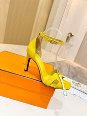 HM 26S H HIGH HEEL SANDALS 90MM IN YELLOW GRAINED CALFSKIN