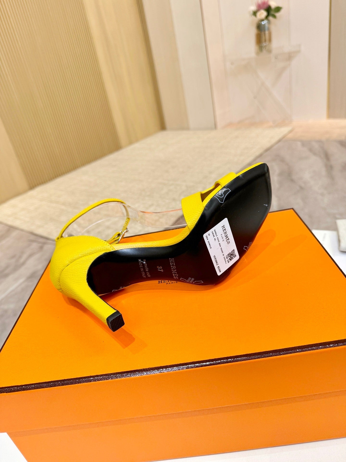 HM 26S H HIGH HEEL SANDALS 90MM IN YELLOW GRAINED CALFSKIN