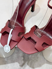HM 26S H HIGH HEEL SANDALS 90MM IN DARK RED GRAINED CALFSKIN