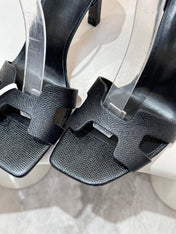 HM 26S H HIGH HEEL SANDALS 90MM IN BLACK GRAINED CALFSKIN