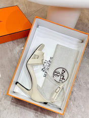 HM 26S H HIGH HEEL SANDALS 90MM IN IVORY WHITE GRAINED CALFSKIN
