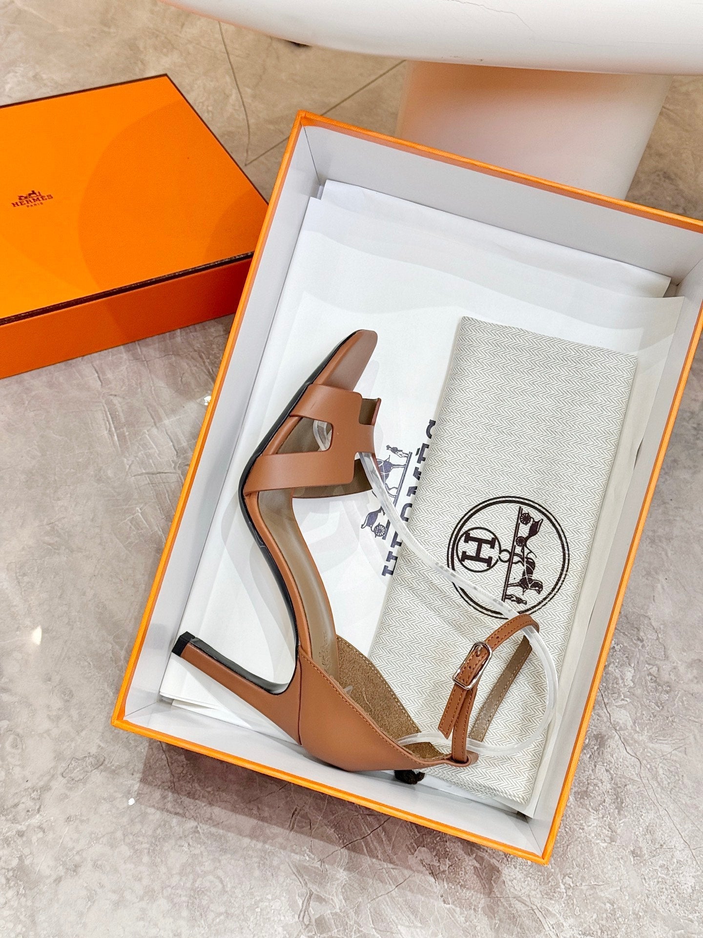 HM 26S H HIGH HEEL SANDALS 90MM IN TAN BROWN CALFSKIN