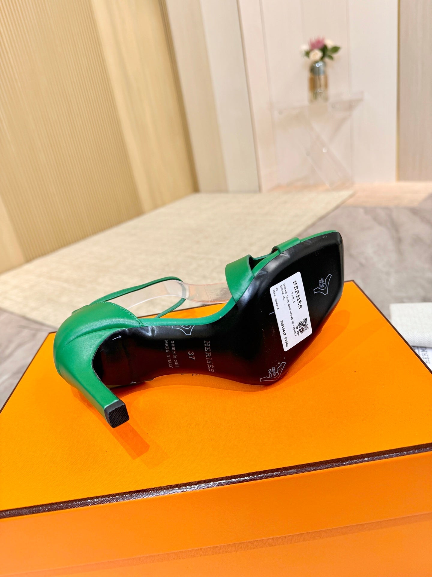 HM 26S H HIGH HEEL SANDALS 90MM IN GREEN CALFSKIN