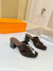 HM 26S HELIA SANDAL 70MM IN DARK BROWN SUEDE