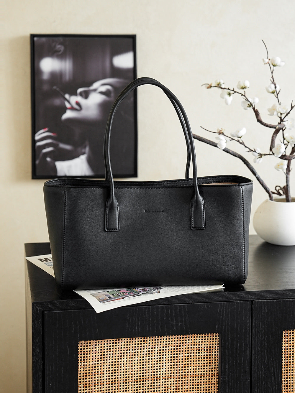 CHANEL 26S CERF TOTE BAG 39 IN BLACK CALFSKIN GOLD HARDWARE